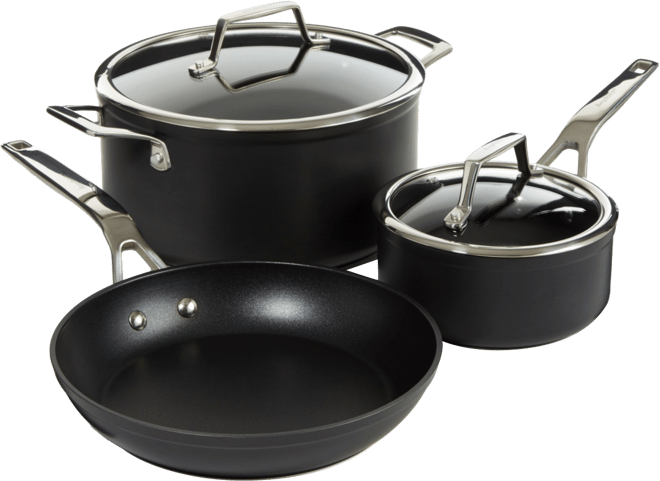 Essentials 5Pc Non-stick Hard Anodized Cookware Starter Set With Glass lid, Black