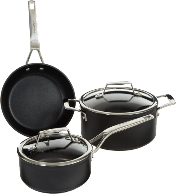Essentials 5Pc Non-stick Hard Anodized Cookware Set For Two With Glass lid, Black