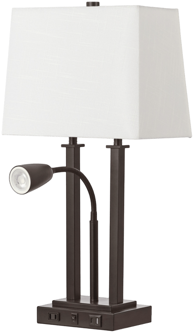 Blaire 23.75" 2-Light Modern Farmhouse Metal Led Table Lamp with Usb Charging port, Adjustable Reading Light and Ac Outlet, Oil Rubbed Bron