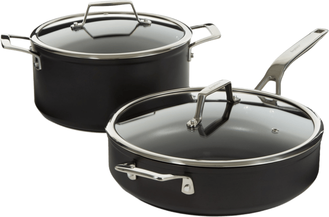 Essentials 4Pc Non-stick Hard Anodized Simmer Set With Glass Lids, Black