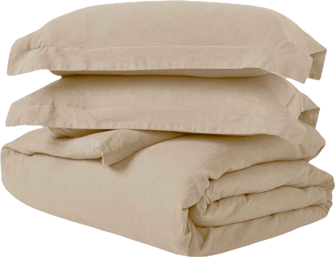 Cotton Linen Blend Solid 3-Piece Duvet Cover Set, King/ California King