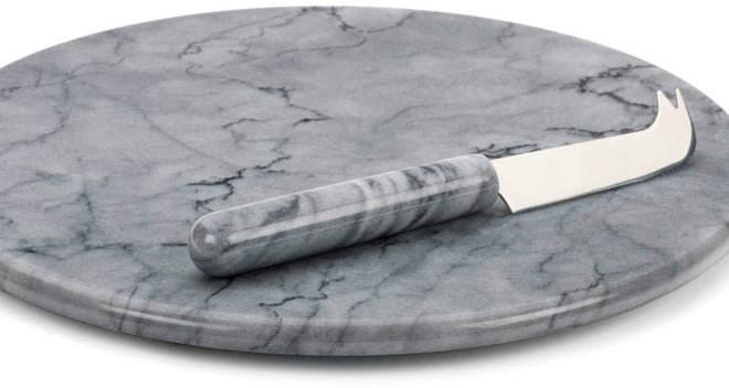 Grey Marble 10" Diameter Cheese Board Knife Set