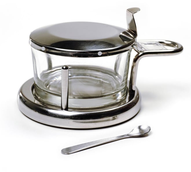 Endurance Stainless Steel 6x4x3" Salt Server and Spoon Set