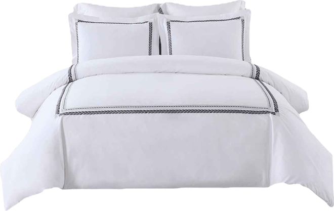 100% Cotton Sadie Percale Embroidered Duvet Cover Set, Full/Queen