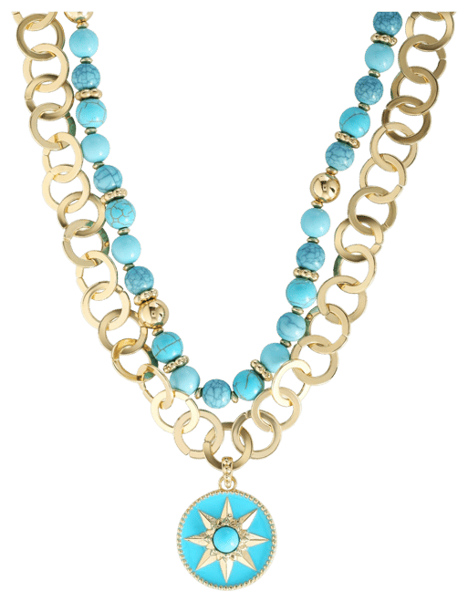 Women's Layered Necklace with Turquoise Beads