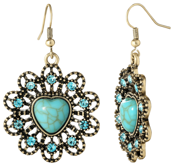 Women's Turquoise Stone Ornate Heart Earrings