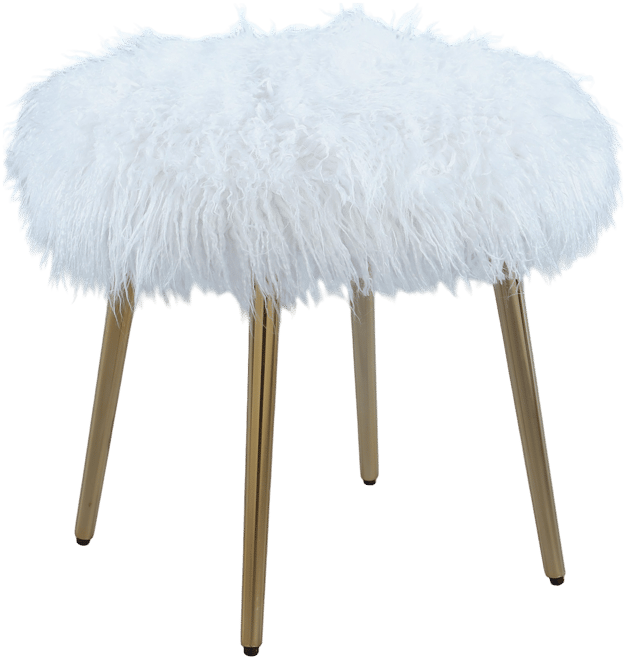Ravni Faux Fur Accent Ottoman with Gold Legs