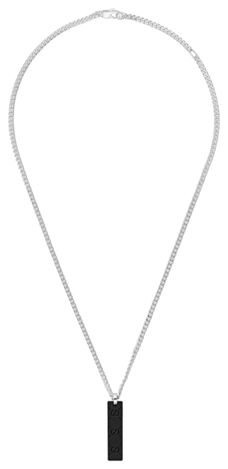 Gucci Sterling Silver Tag Varnished Pendant Necklace, 18