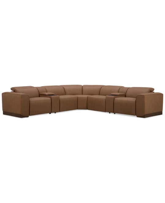 Lovro 7-Pc. Leather Sectional with 3 Power Motion Chairs & 2 Consoles, Created for Macy's