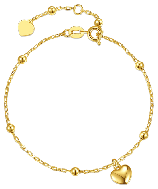 Children's 14k Yellow Gold Plated Heart Charm Station Bead Bracelet