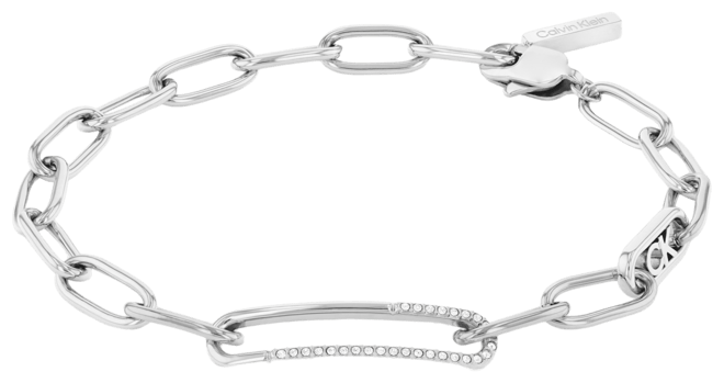 Stainless Steel Pave & Logo Link Bracelet