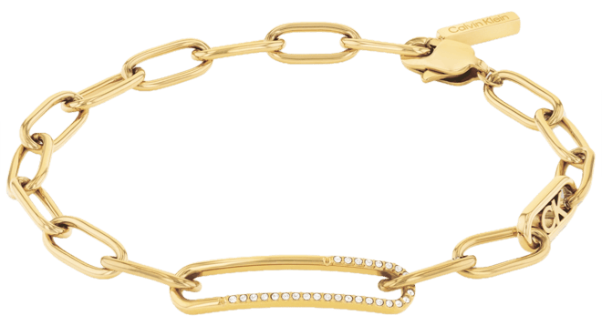 Stainless Steel Pave & Logo Link Bracelet