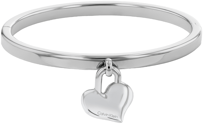 Stainless Steel Logo Heart Charm Bangle Bracelet