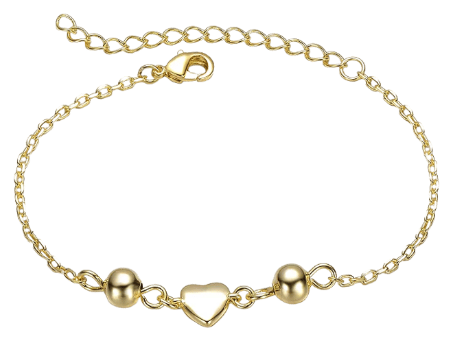 Kids 14k Gold Plated Tiny Heart & Pearl Station Charm Bracelet