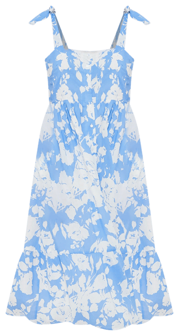 Blue and White Floral Lupine Midi Dress