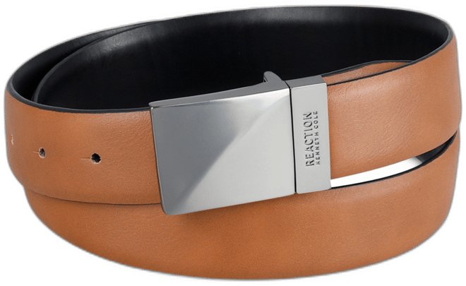 Men's Reversible Faux-Leather Plaque-Buckle Belt