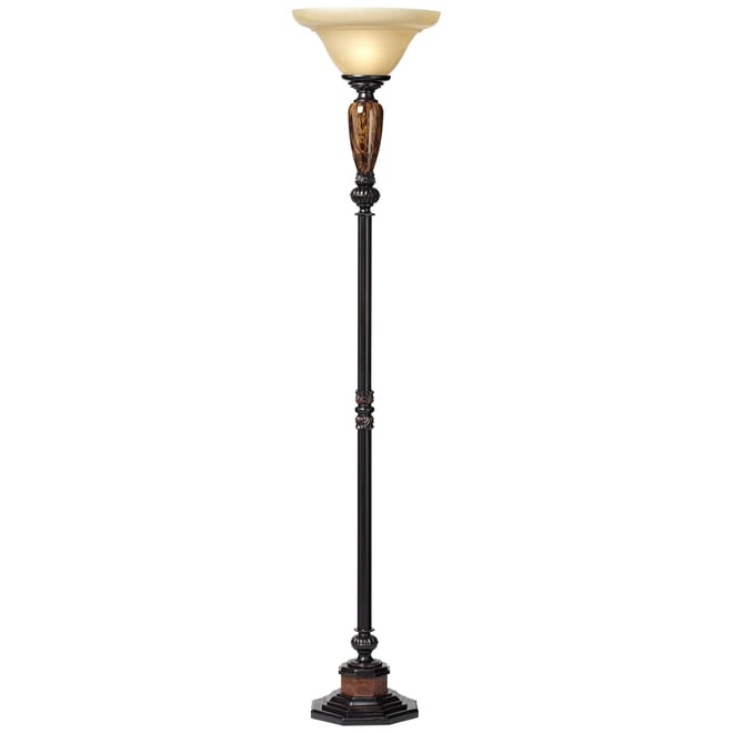 Sonnett Industrial Vintage like Torchiere Floor Lamp Standing 72" Tall Bronze Brown Faux Marble Alabaster Glass Shade Decor for Living Room Readi
