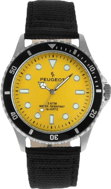 Men's Sport Bezel Watch with Yellow Dial and Black Canvas Strap