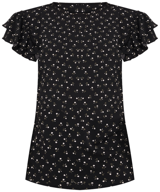 Women's Double Ruffle Floral-Print Knit Blouse