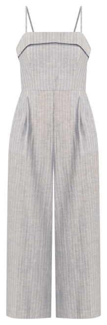 Women's Striped Strapless Cotton-Linen Cropped Jumpsuit
