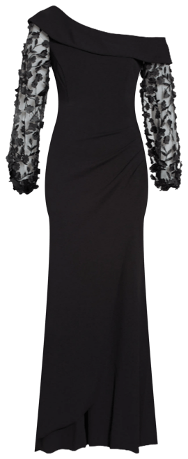 off the shoulder 3d floral sleeve scuba crepe evening dress Eliza J Mauve Off the Shoulder 3D Floral Sleeve Scuba Crepe Evening Gown 2  $228
