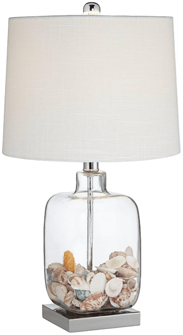 Coastal Accent Table Lamp 21.75" High Clear Glass Fillable Sea Shells White Drum Shade for Living Room Family Bedroom Bedside