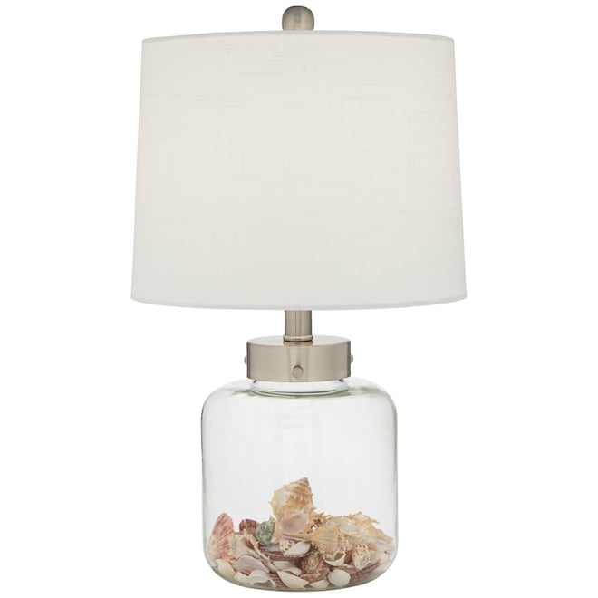 Canister Coastal Accent Table Lamp 20 1/2" High Clear Glass Fillable Sea Shells Off White Linen Drum Shade for Bedroom Living Room K