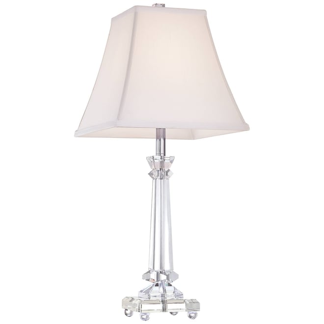 Traditional Table Lamp 25" High Crystal Glass Column White Square Bell Shade for Living Room Family Bedroom Bedside