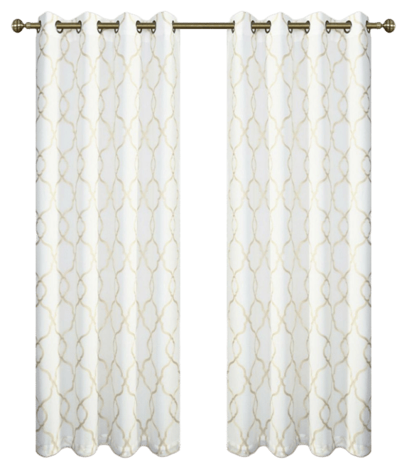 2 Pack Geo Trellis Double Layered Sheer Embroidered Grommet Curtains