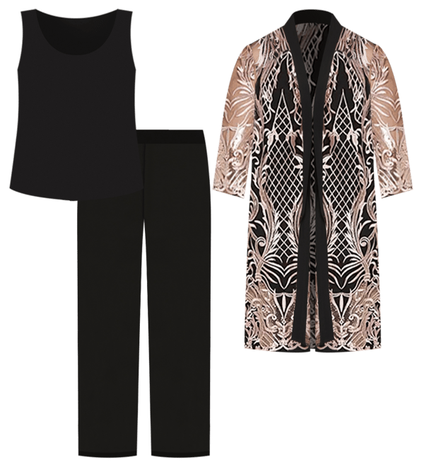 Plus Size Embroidered Duster Jacket, Tank and Pants 3-Pc. Set