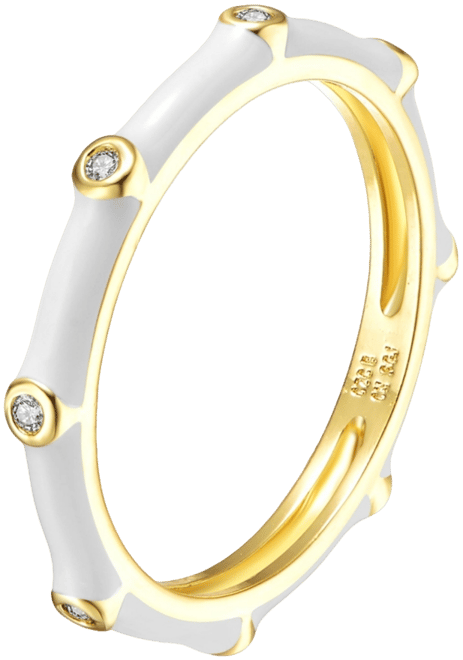 14k Yellow Gold Plated with Cubic Zirconia Enamel Bamboo Kids/Teens Stacking Ring