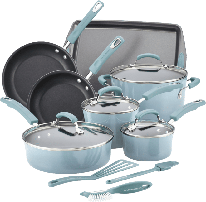 Classic Brights Hard Enamel Aluminum Nonstick Cookware Set, 14-Piece