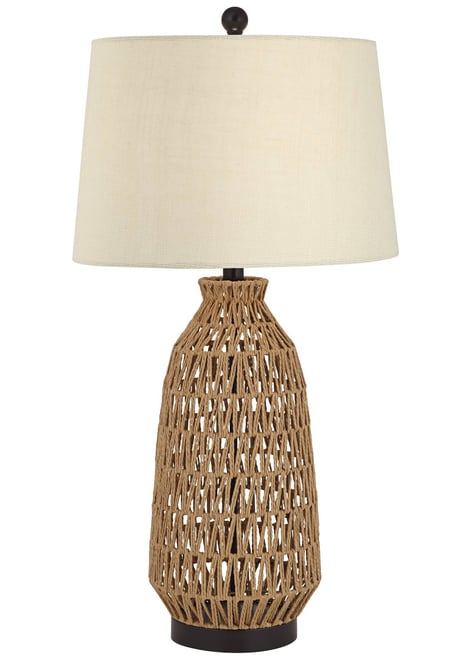 San Carlos Modern Coastal Table Lamp 29" Tall Natural Rattan Wicker with Usb Cord Dimmer Oatmeal Fabric Shade for Bedroom Living Roo