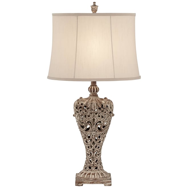 Barnes and Ivy Elle Traditional Table Lamp 33" Tall Antique Gold Florentine Off White Oval Shade for Bedroom Living Room Bedside Nightstand Offic