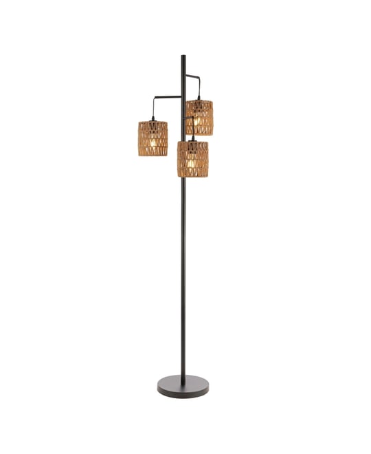 Isla 70.75" 3-Light Mid-Century Bohemian Metal/Rope Led Floor Lamp, Black/Natural