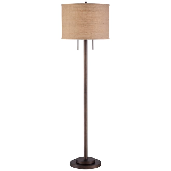 Garth Modern Floor Lamp Standing 63 1/2" Tall Oil Rubbed Bronze Burlap Fabric Drum Shade for Living Room Bedroom Office House