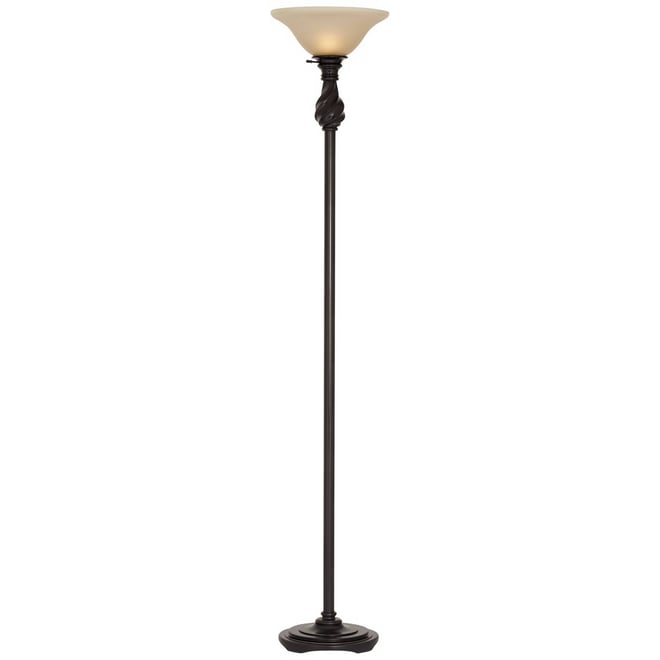 Traditional Torchiere Floor Lamp 70" Tall Hand Applied Black Bronze Swirl Font Amber Glass Shade for Living Room Uplight