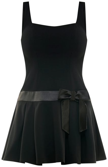 Juniors' Drop-Waist Square-Neck Bow-Trim Dress