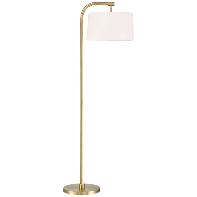 Modern Art Deco Arc Floor Lamp 64" Tall Warm Gold Metal White Fabric Drum Shade for Living Room Reading Family Bedroom Office House