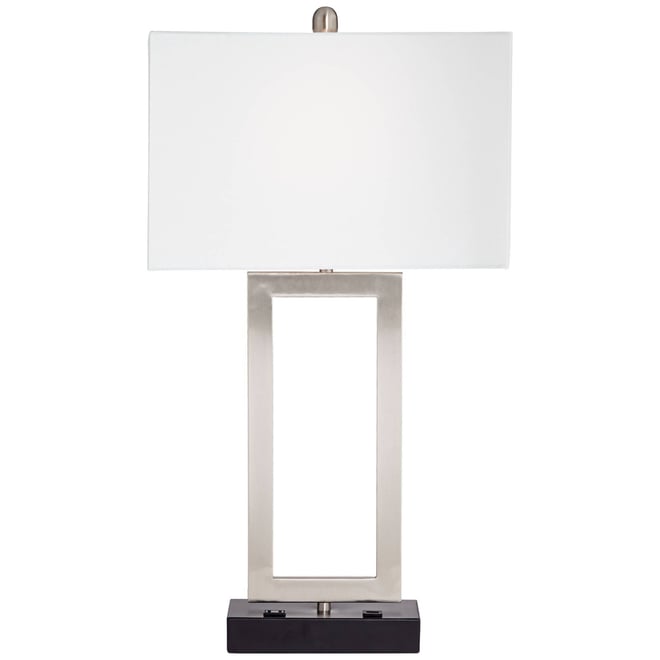 Todd Modern Table Lamp with Hotel Style Usb and Ac Power Outlet in Base 30" Tall Brushed Nickel Rectangle White Shade for Living Room Bedroom Hou