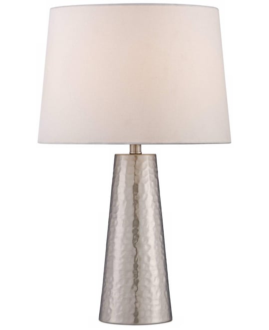 Modern Table Lamp 25 3/4" High Silver Leaf Hammered Textured Metal Off White Fabric Drum Shade Decor for Bedroom Living Room House Home Bedside N