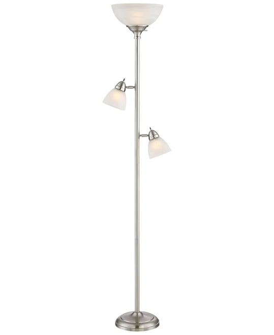 Ellery Modern Torchiere Floor Lamp with Side Lights 72" Tall Brushed Nickel Frosted White Glass Shade for Living Room Reading Bedroo