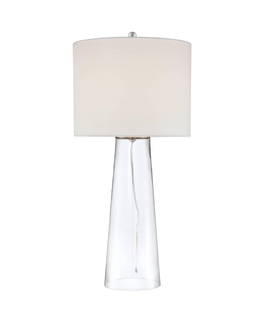 Marcus 30" Tall Tapered Column Large Modern Coastal End Table Lamp Clear Glass Single White Shade Living Room Bedroom Bedside Nightstand