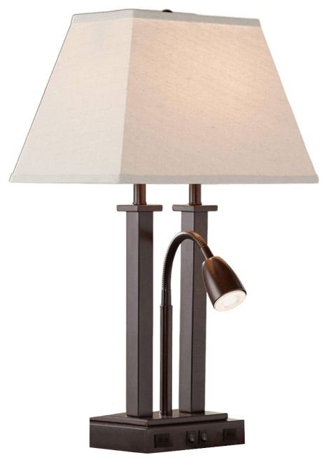Deacon Modern Desk Table Lamp 26" High Bronze with Usb and Ac Power Outlet in Base Led Reading Light Oatmeal Shade for Office