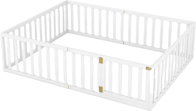 Streamdale Queen Size Wood Floor Bed Frame With Fence And Door