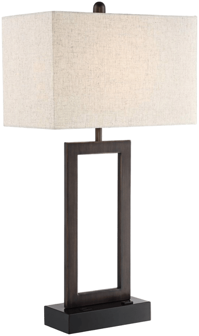 Todd Modern Table Lamp 30" Tall Bronze Rectangular with Usb and Ac Power Outlet in Base Oatmeal Fabric Shade for Living Room Office