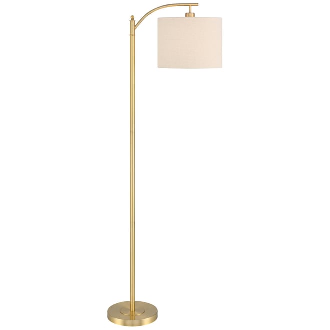 Modern Downbridge Floor Lamp 61 1/2" Tall Warm Gold Metal Off-White Linen Drum Shade for Living Room Reading Bedroom