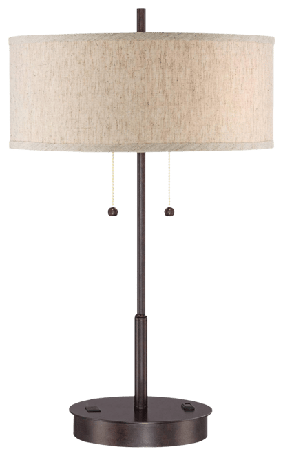 Nikola Modern Accent Table Lamp with Usb and Ac Power Outlet in Base 23 1/2" High Bronze Fabric Drum Shade for Bedroom Living Room House Desk Bed