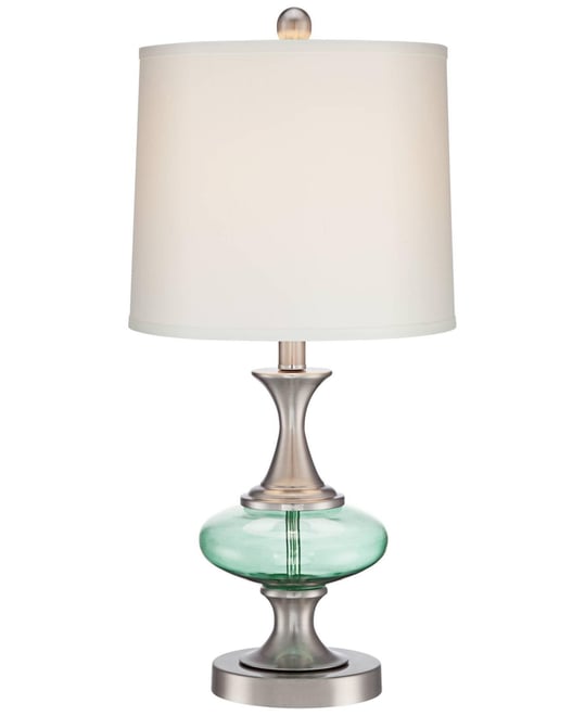 Reiner Modern Accent Table Lamp 23" High Brushed Nickel Blue Green Genie Glass Off White Drum Shade for Bedroom Living Room House Home Bedside Ni