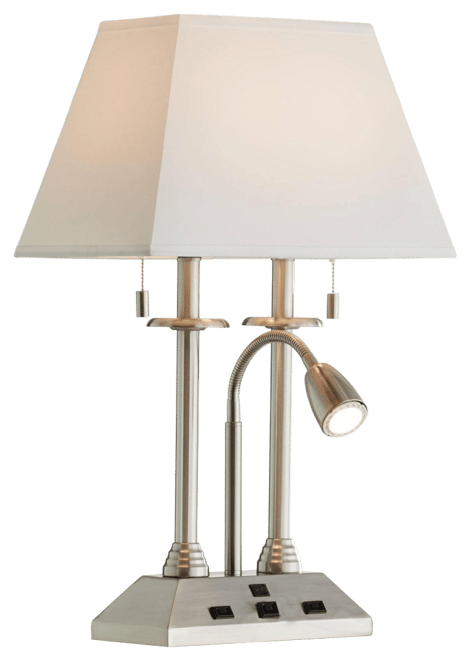 Dexter Modern Table Lamp 26" High Brushed Nickel with Usb and Ac Power Outlet in Base Led Reading Light White Shade for Home